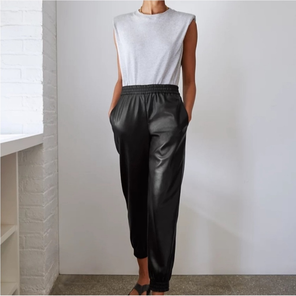 Aritzia Babaton Faux Leather Zedel Jogger Style Pants Green